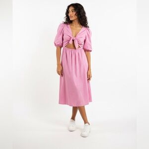 Wayf Peggy Cutout Puff Sleeve Midi Dress In Bubblegum Pink Color Pre Owned